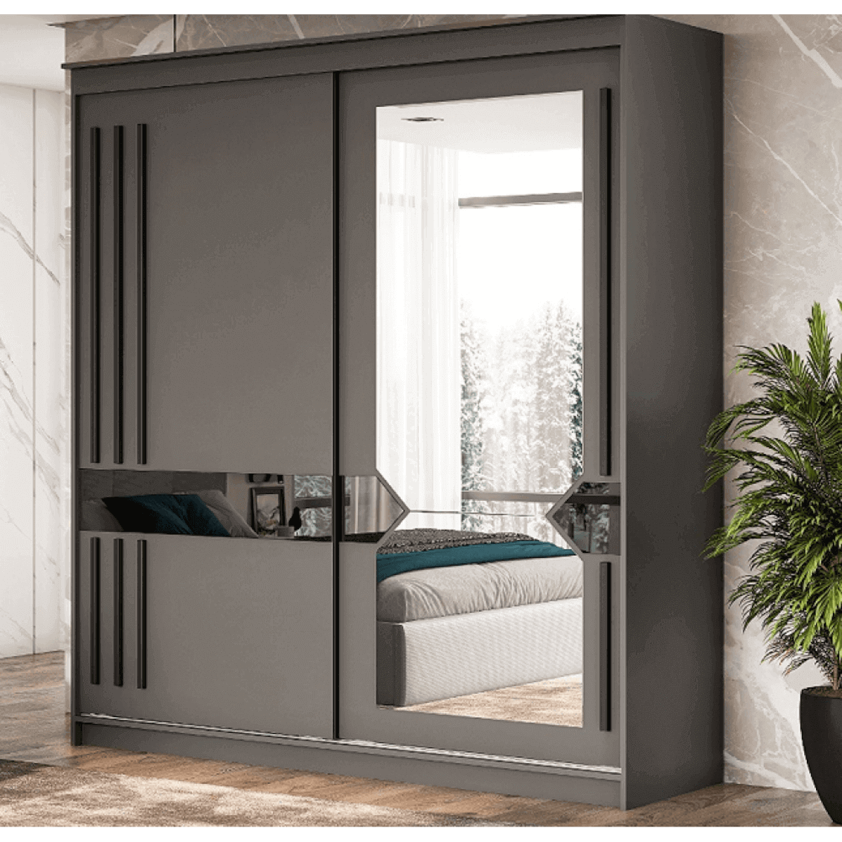 Шкаф-купе №25 (2,0 м) Блэк ЛАЙТ Графит серый/Лакобель/Черный матовый Шкаф-купе №25 (2,0 м) Блэк ЛАЙТ Графит серый/Лакобель/Черный матовый