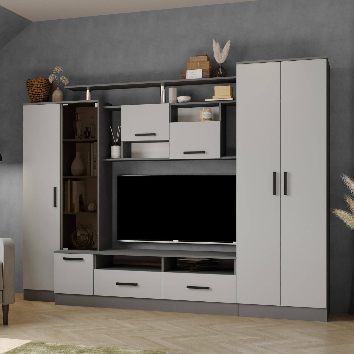 Гостиная Оскар-5 графит серый/камень серый Гостиная Оскар-5 графит серый/камень серый