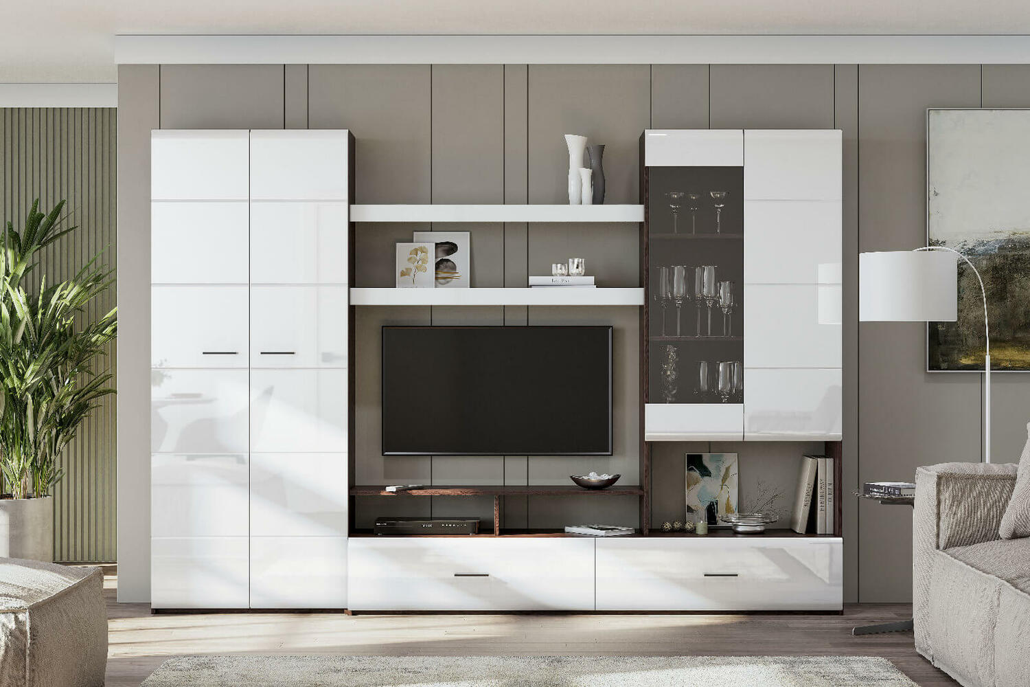 Мебель для гостиной "МГС 7" Исполнение 1 Дуб Венге / Белый глянец Мебель для гостиной "МГС 7" Исполнение 1 Дуб Венге / Белый глянец