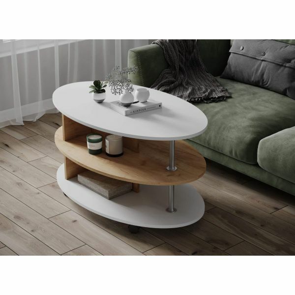 Журнальный стол Консул-4 белый/дуб крафт золотой