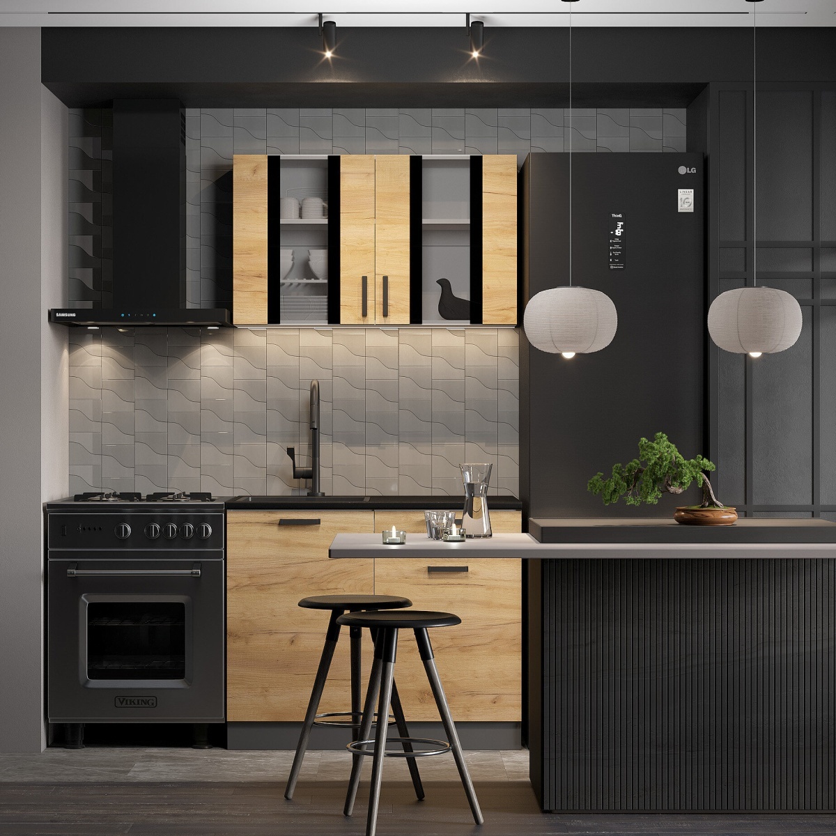 Кухонный гарнитур "Абрау" (1,0 м) белый/дуб золотой/черный